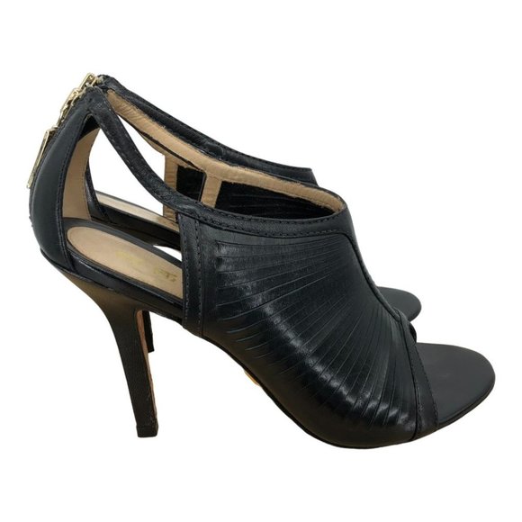 L.A.M.B. Gwen Stefani Black Leather Caged Ankle open toe Pumps size 9.5 - Picture 2 of 16